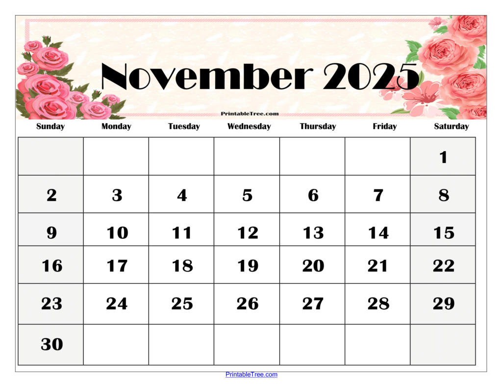 November 2025 Calendar Printable PDF Template With Holidays