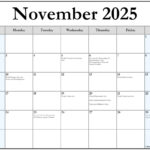 November 2025 With Holidays Calendar