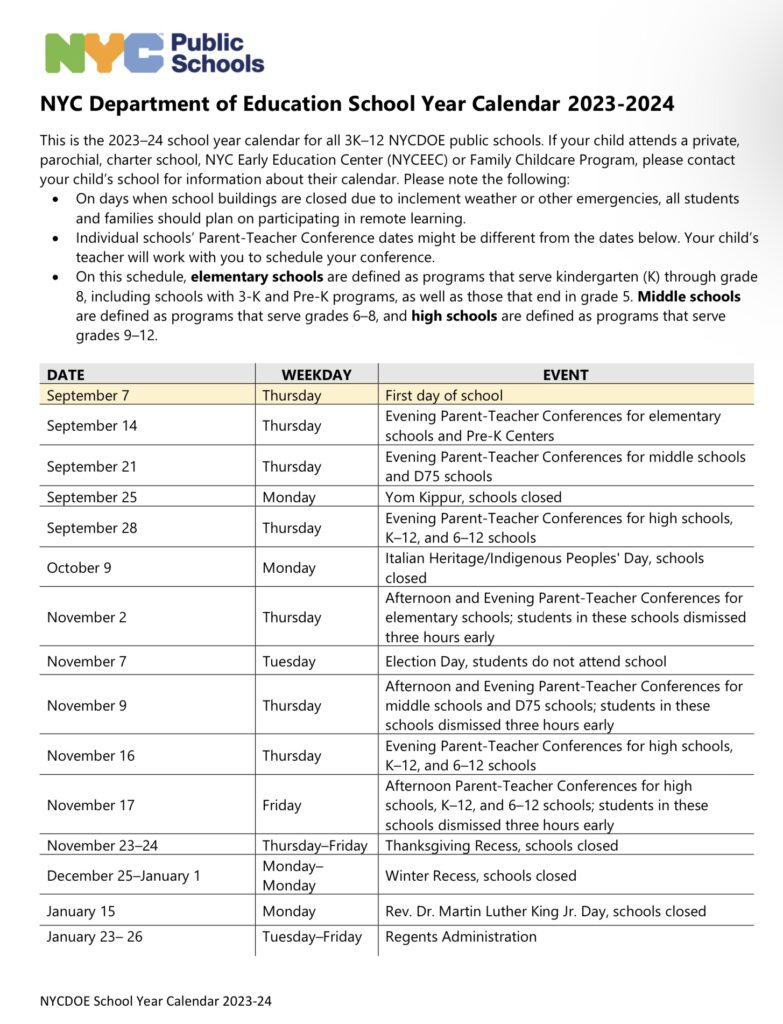 Nyc Doe School Calendar 2024 2025 Pdf Brook Collete