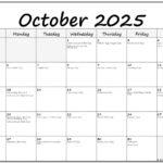 October 2025 With Holidays Calendar