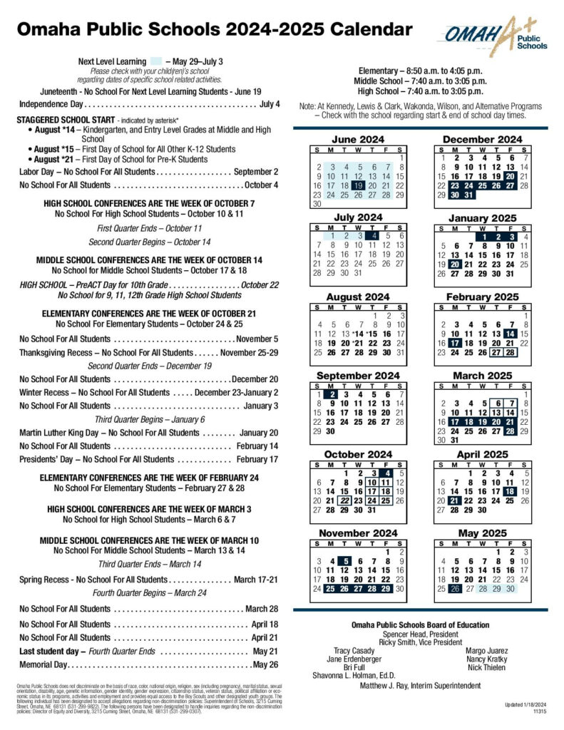 Omaha Public Schools Calendar 2024 2025 OPS Holidays