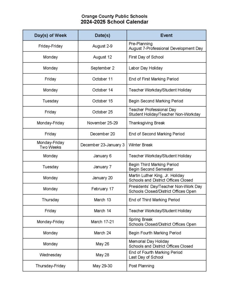 Orange County Public Schools Calendar 2024 2025 OCPS Calendar