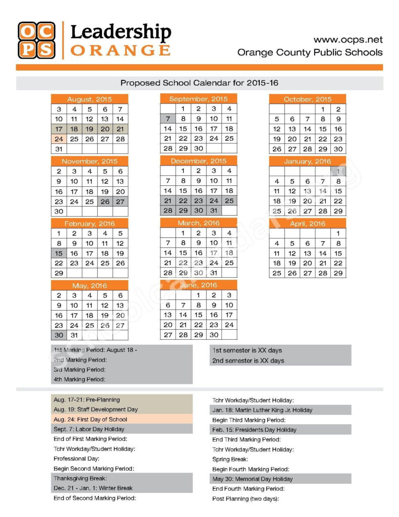 Orange County Public Schools OCPS 2025 2026 School Calendar 