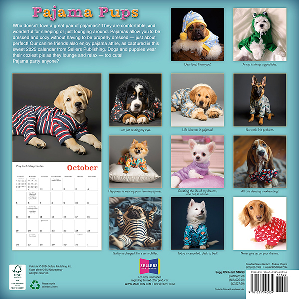 Pajama Pups 2025 Wall Calendar RSVP