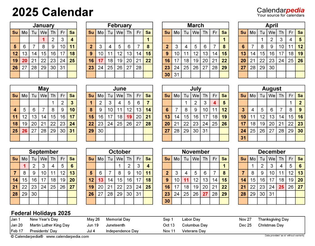 Printable 2025 Calendars Free Printable Word Victor Coleman