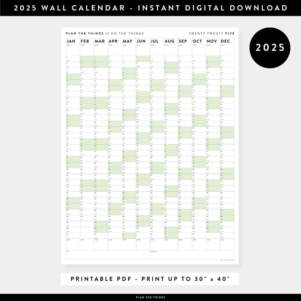 Printable 2025 Wall Calendar Digital Pdf Instant Download 2025 Wall 