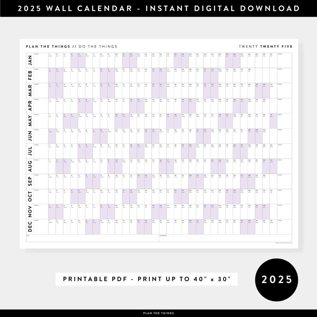 PRINTABLE 2025 Wall Calendar Digital PDF Instant Download 2025 Wall 