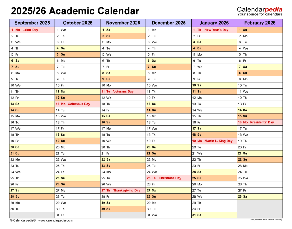 Printable Academic Year Calendar 2025 26 Reggi Madonna