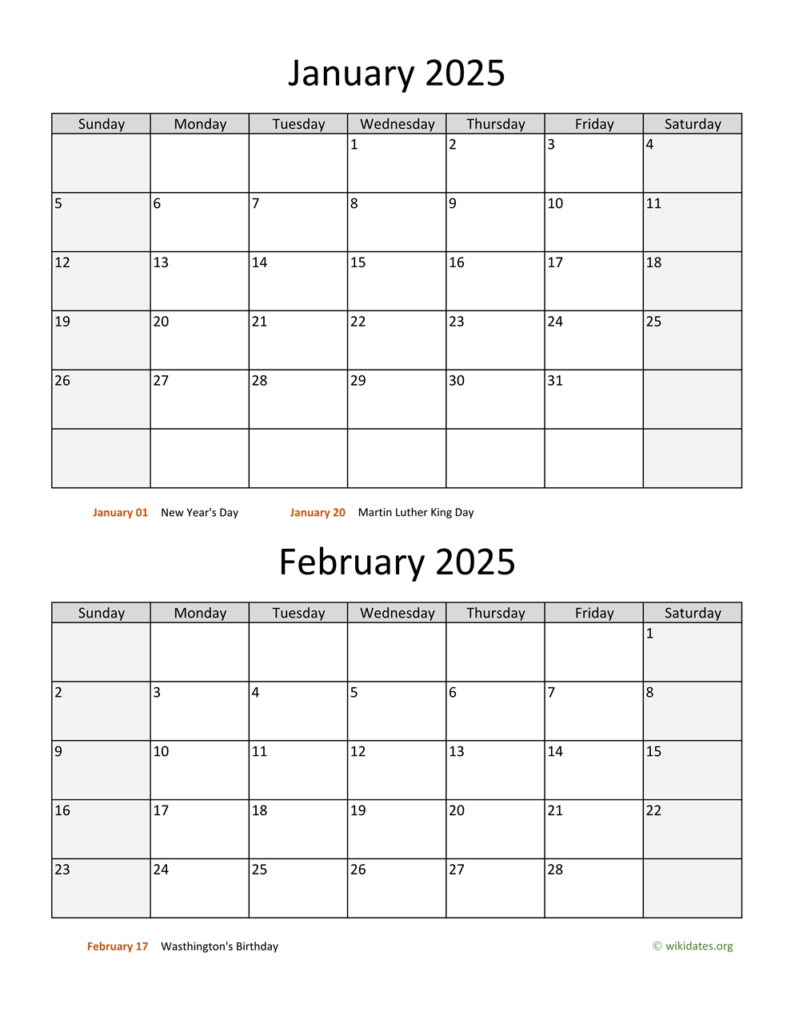 Printable Calendar For January And February 2025 Cati Mattie