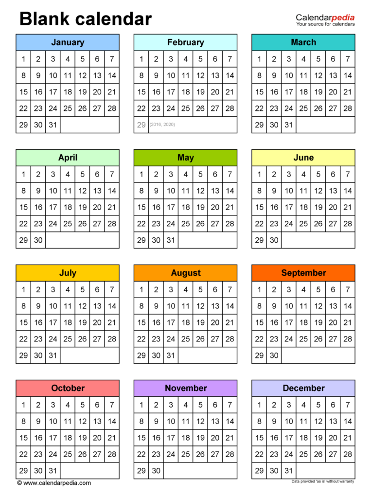 Printable Full Year Calendar