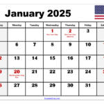 Printable January Calendar 2025 With Holidays Matty Shellie