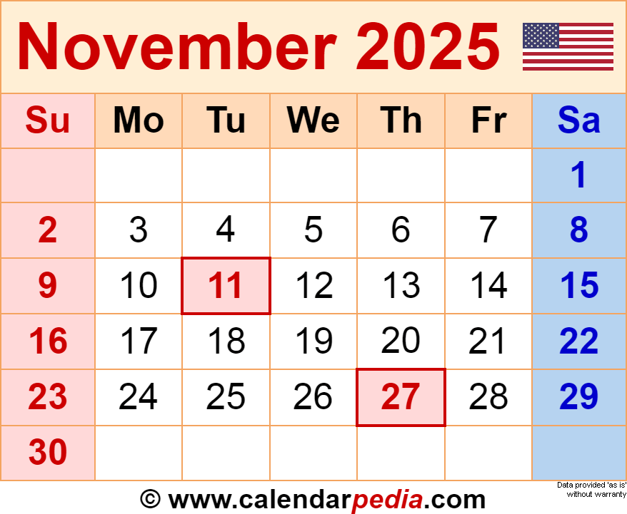 Printable Month Calendar November 2025 Adiana Opaline