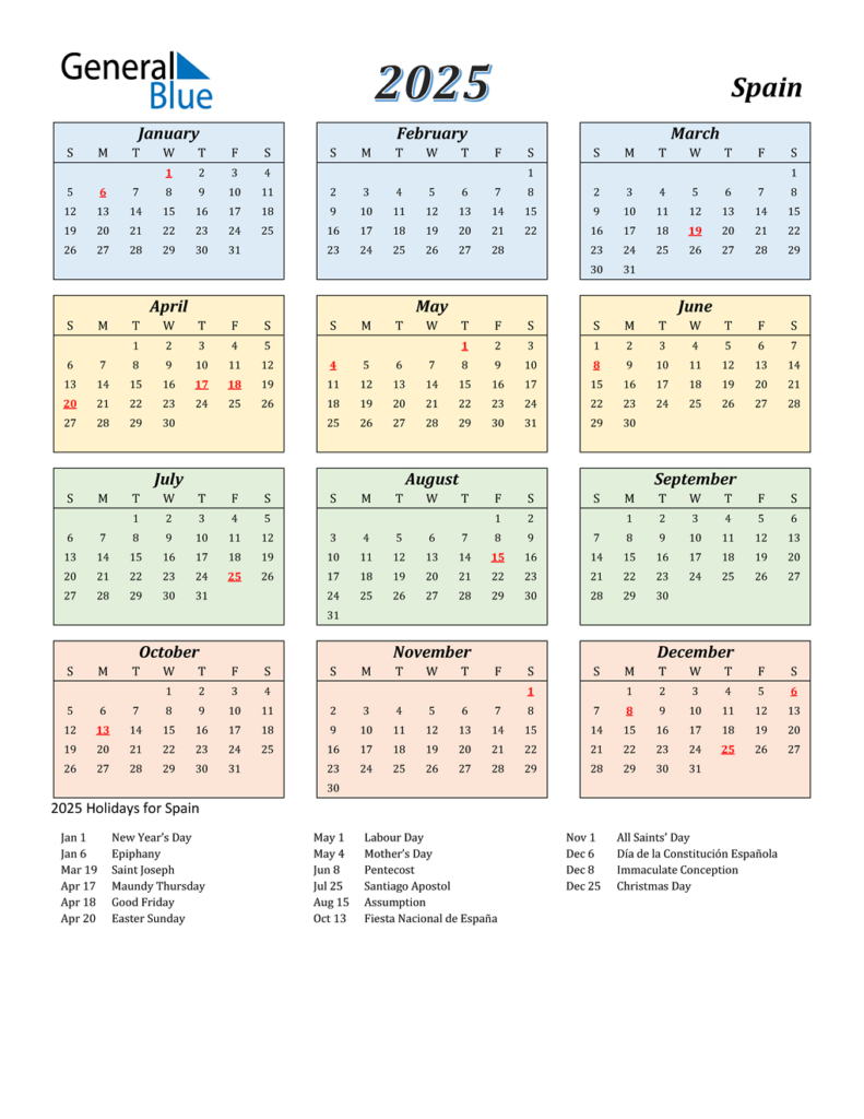 Printable Spanish Edition 2025 Calendar Regan Charissa