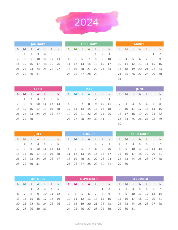 Printable Yearly Calendars 2024 Fanni Jeannie