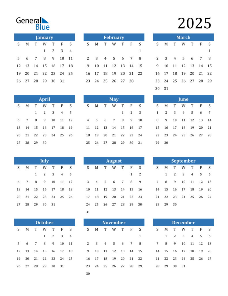 Printable Yearly Calendars 2025 Gambaran