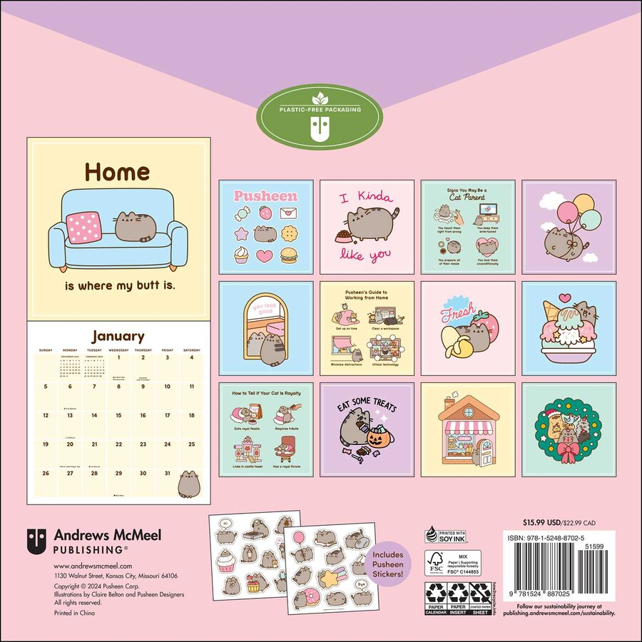 Pusheen 2025 Wall Calendar Book Summary Video Official Publisher 