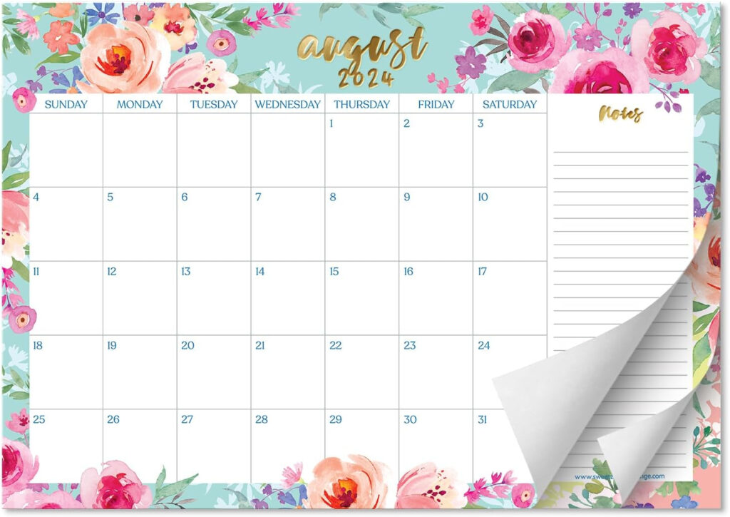 S O Watercolor Floral Large Desk Calendar From July 2024 To December 