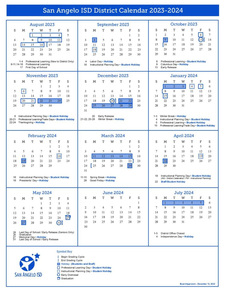 San Angelo Independent School District Calendar 2023 2024