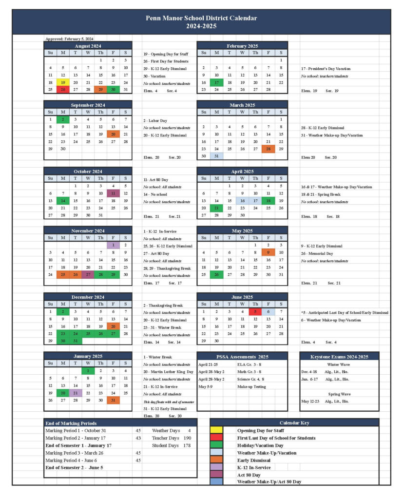 School Board Approves 2024 2025 District Calendar Penn Manor School