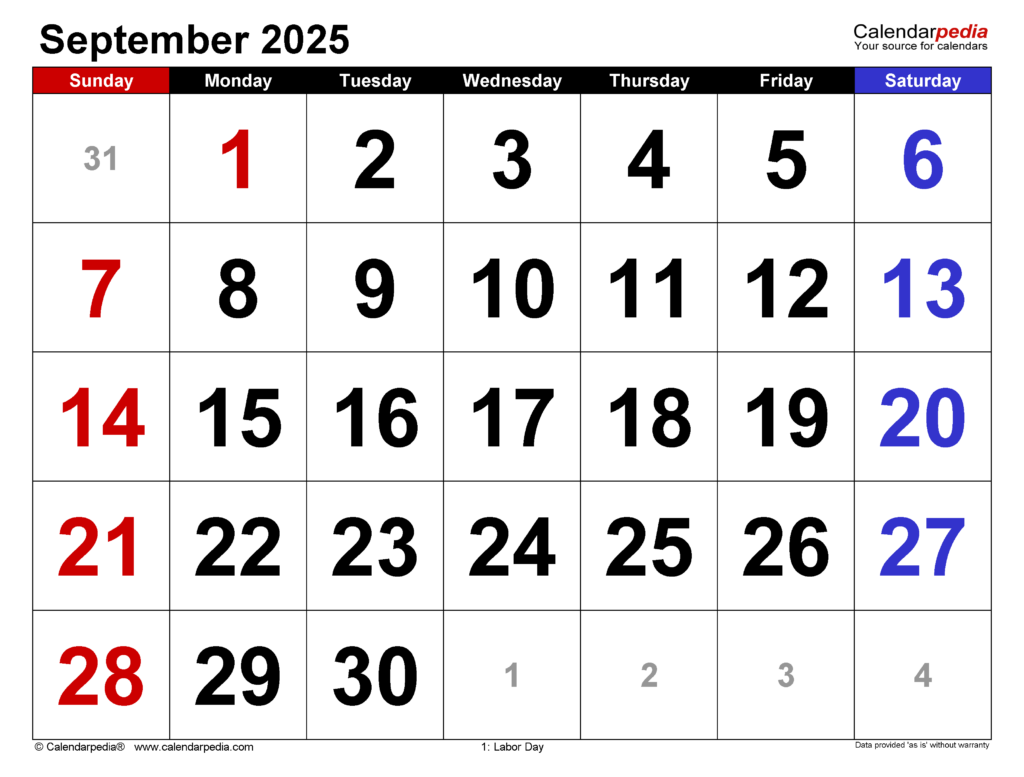 September 2025 Calendar Template Pdf Bonni Christi