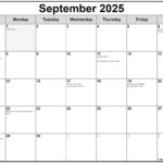 September 2025 With Holidays Calendar