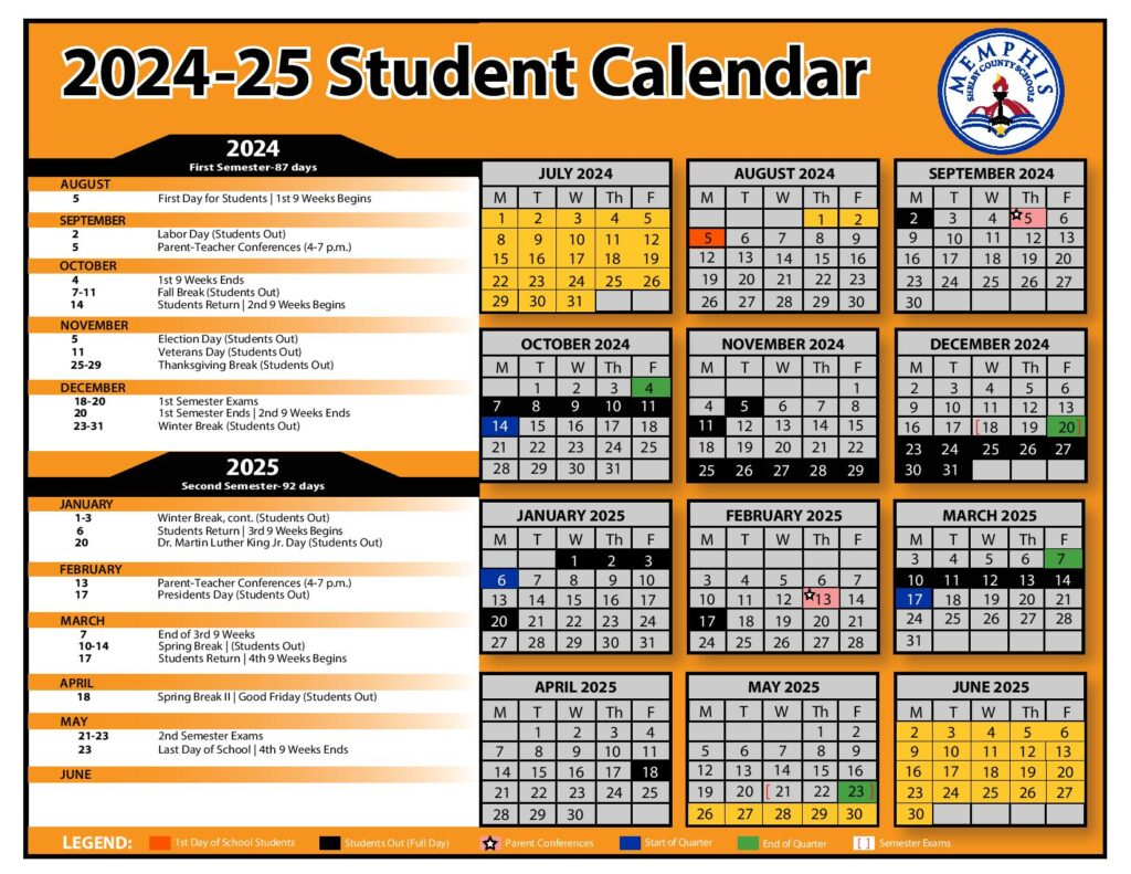 Shelby County Schools Calendar 2024 2025 MSCS Holidays 