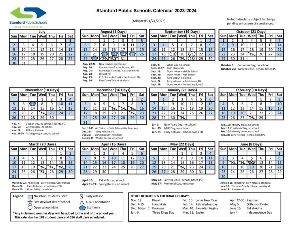 Stamford School Calendar 24 25 Nancy Valerie