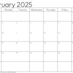 Standard February 2025 Calendar Template In Landscape