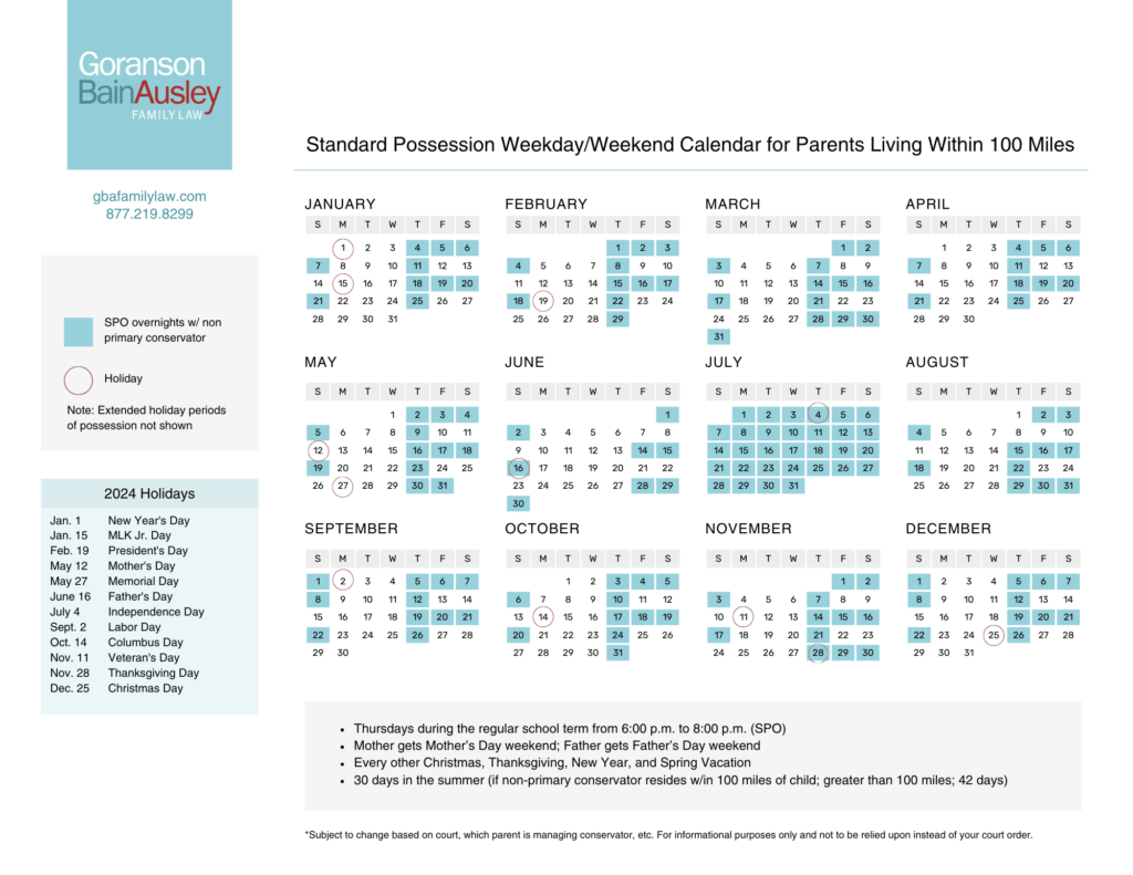 Standard Possession Calendar 2024 Karee Karlotta