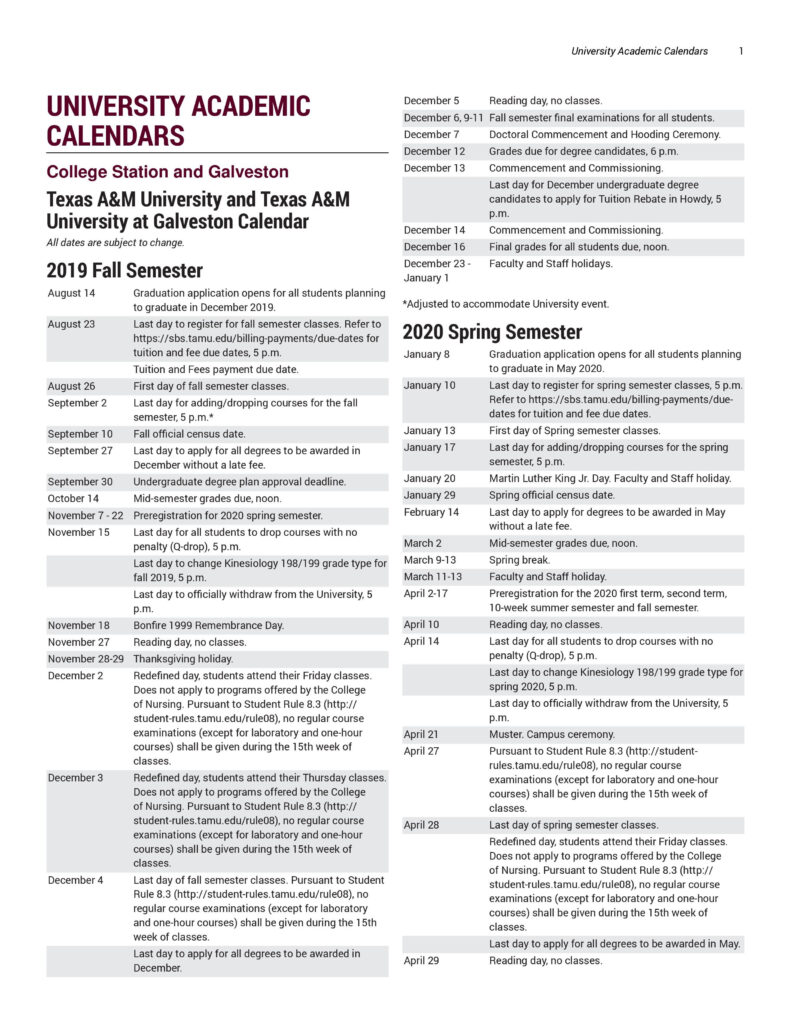 Summer 2025 Academic Calendar Tamu Sally Consuelo