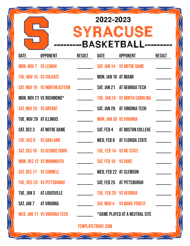 Syracuse University Calendar 2023 2024 Calendar Printables