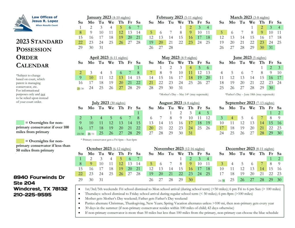 Texas Standard Possession Order Calendar 2025 Pdf Anne Bond