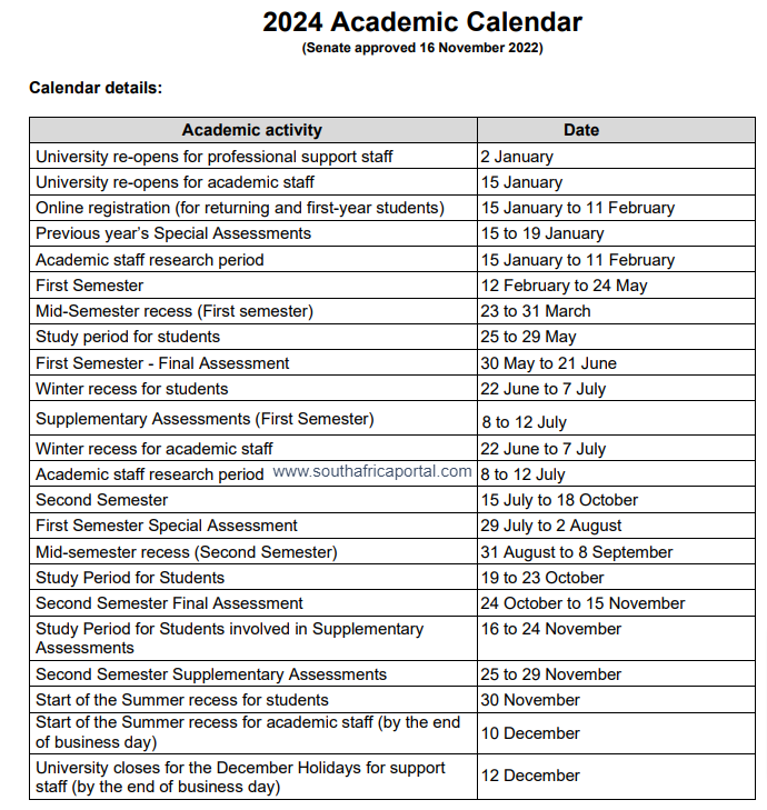 University Of Johannesburg UJ Academic Calendar 2025 Pdf South Africa 