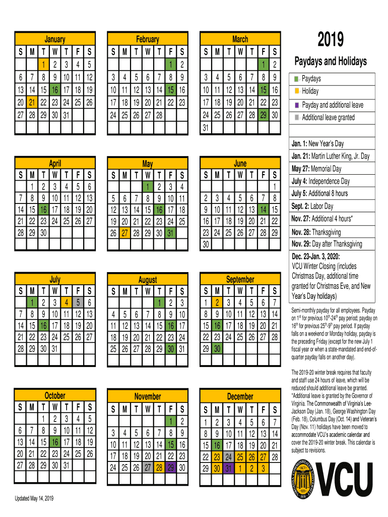 Vcu Calendar Fill Online Printable Fillable Blank PdfFiller