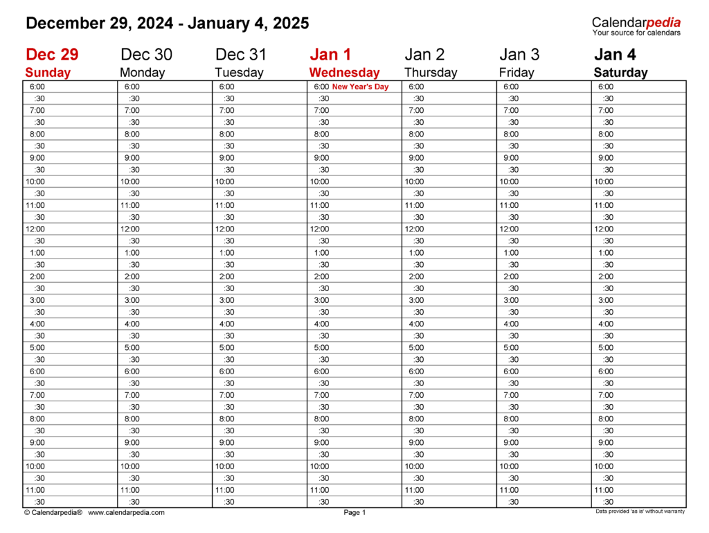 Weekly Calendar 2025 Free Printable Bonni Christi