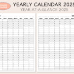 Yearly Calendar 2025 Printable Calendar 2025 Year At A Glance 2025